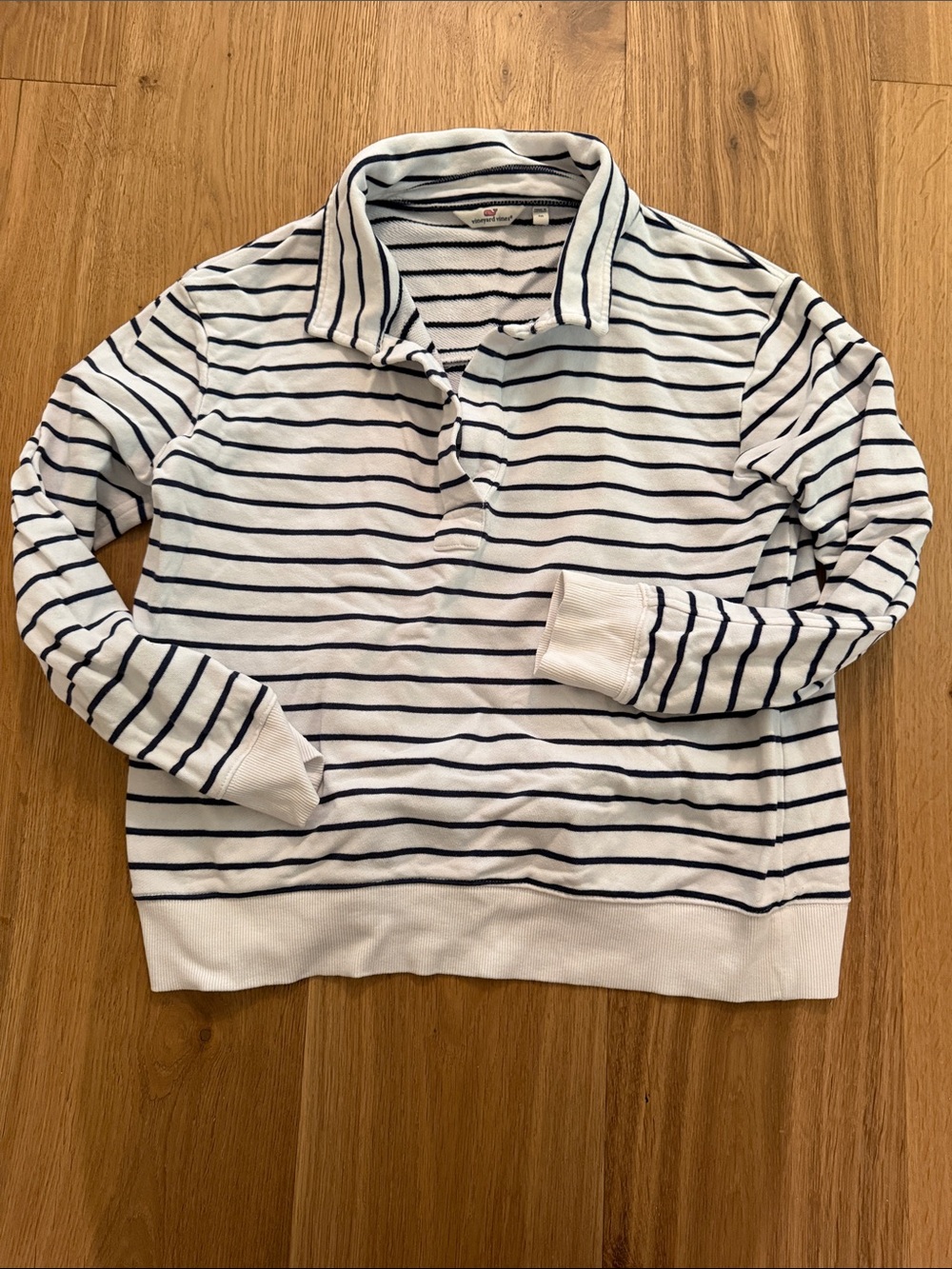 White and Navy Striped Collared Sweatshirt